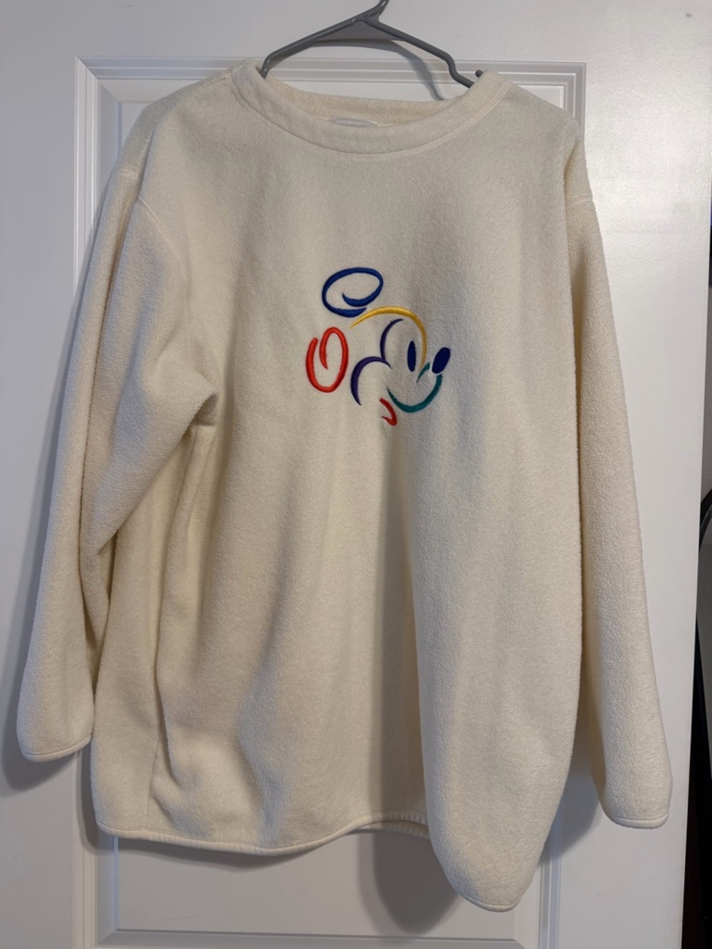 Mickey Mouse Cream Embroidered Cartoon Fleece Sweater - Women's